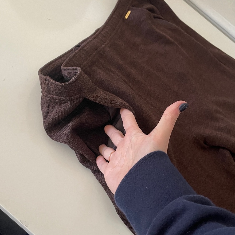 St. John Sport chocolate brown wool drawstring wide leg pants size large - Picture 9 of 9